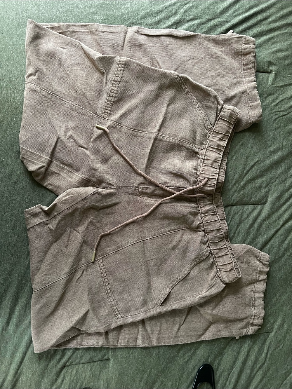 Taupe Drawstring Linen-Blend Trousers